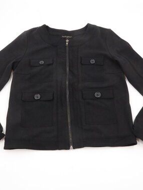 Banana Republic Zip Front Jacket Women XS Black Utility Pocket Textured Knit